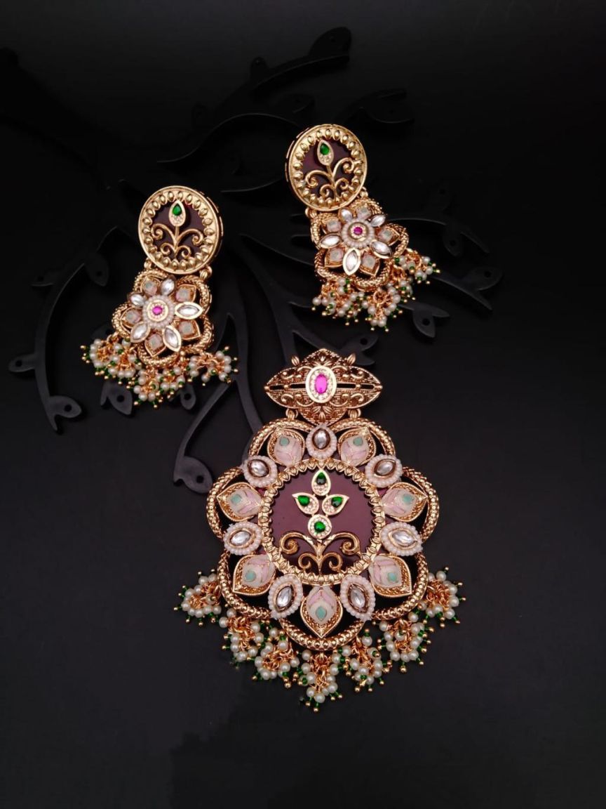 PENDANT SETS IN POLKI (GOLD POLISH) STYLE | DESIGN - 36282