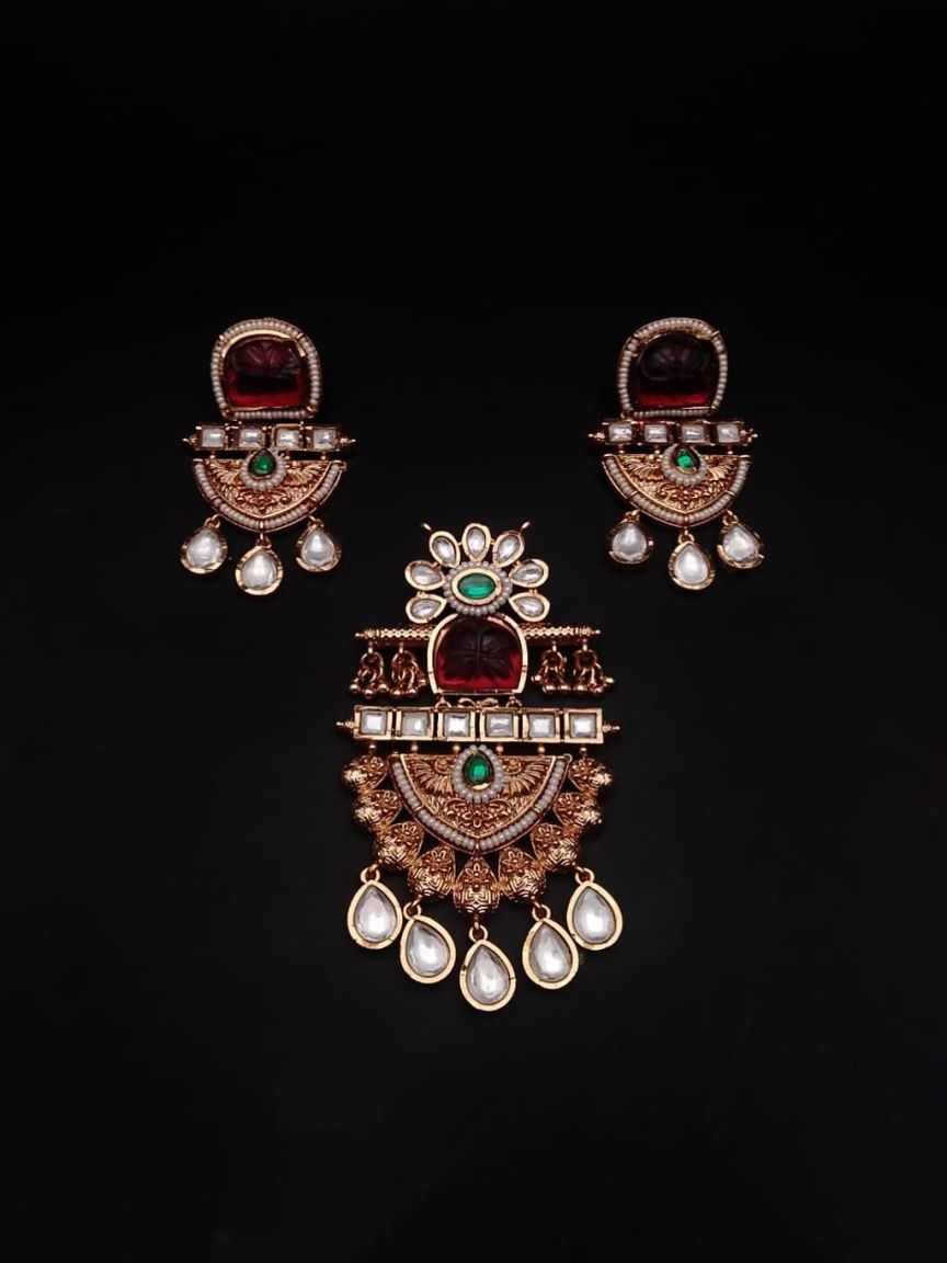 PENDANT SETS IN POLKI (GOLD POLISH) STYLE | DESIGN - 36283