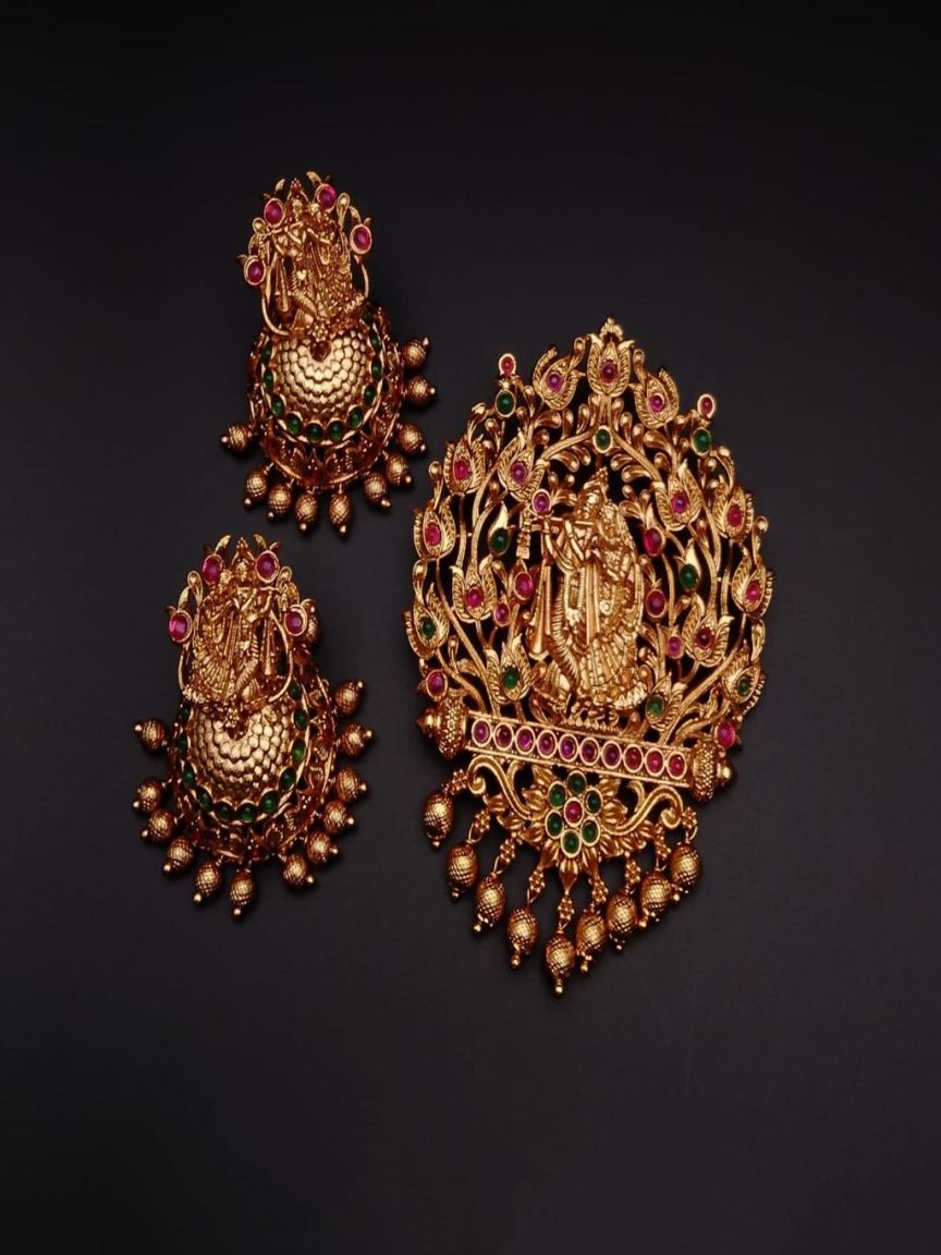PENDANT SETS IN POLKI (GOLD POLISH) STYLE | DESIGN - 36320