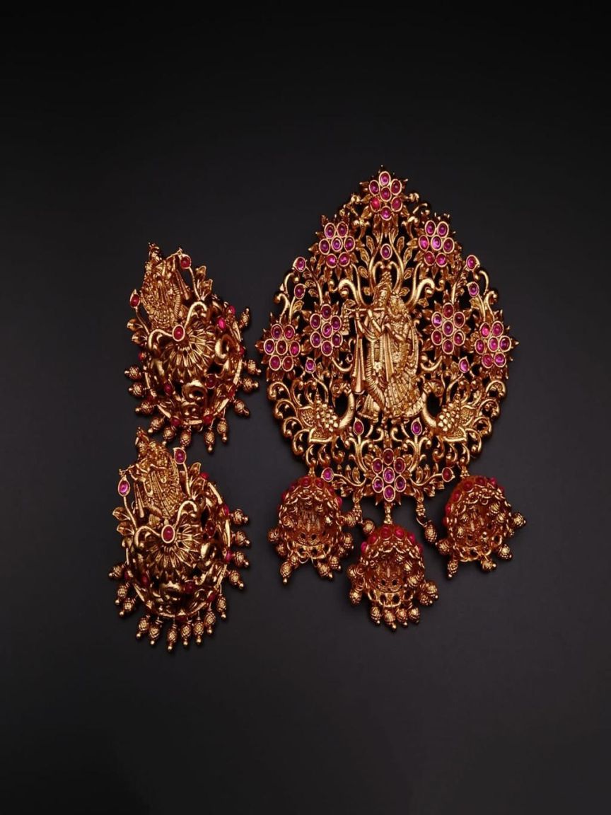 PENDANT SETS IN POLKI (GOLD POLISH) STYLE | DESIGN - 36321