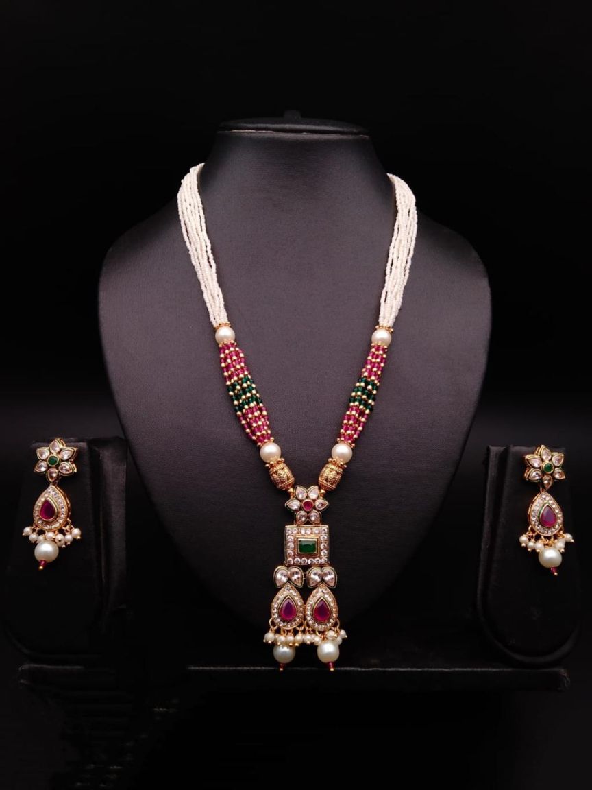 PENDANT SETS IN POLKI (GOLD POLISH) STYLE | DESIGN - 36345