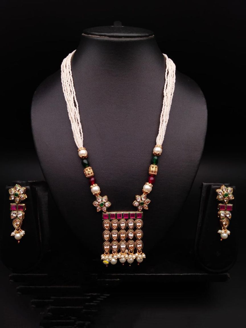 PENDANT SETS IN POLKI (GOLD POLISH) STYLE | DESIGN - 36346