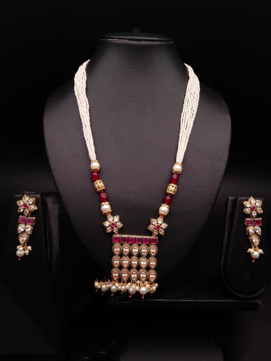 PENDANT SETS IN POLKI (GOLD POLISH) STYLE | DESIGN - 36350