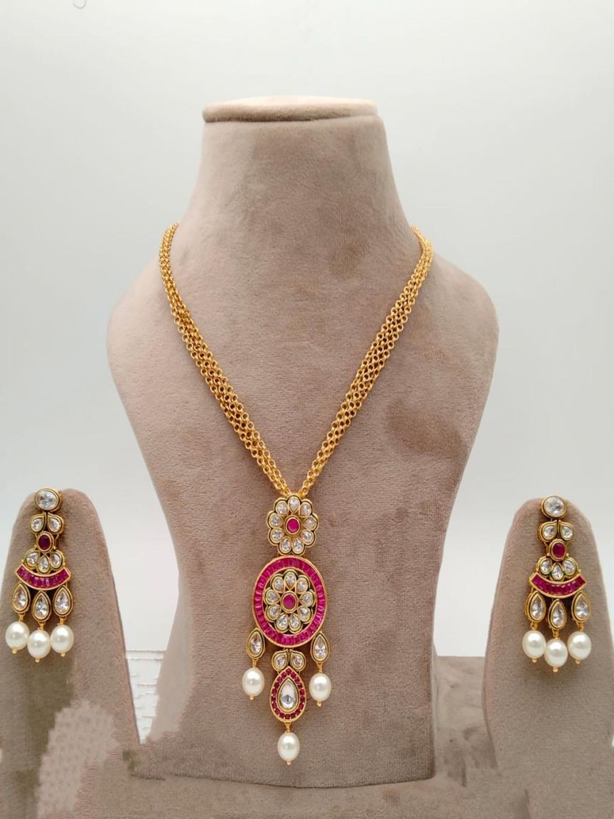 PENDANT SETS IN POLKI (GOLD POLISH) STYLE | DESIGN - 36351