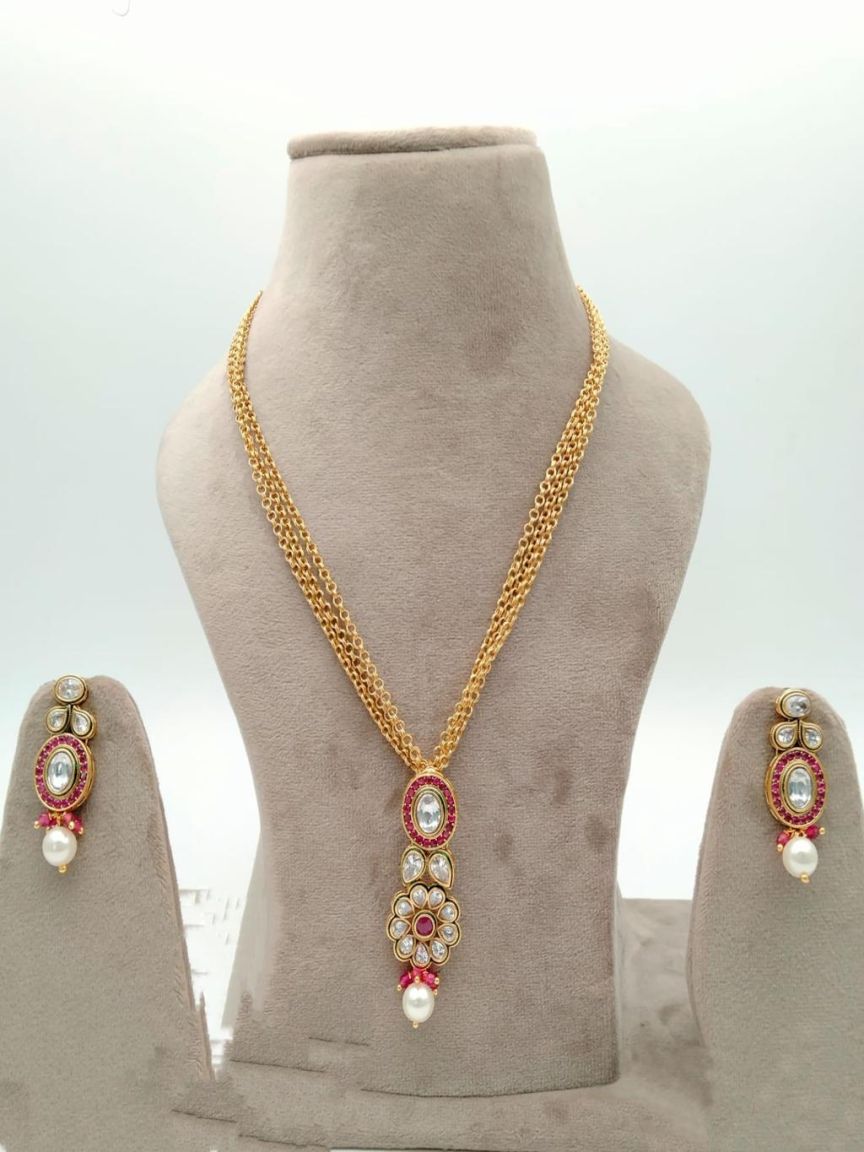PENDANT SETS IN POLKI (GOLD POLISH) STYLE | DESIGN - 36352