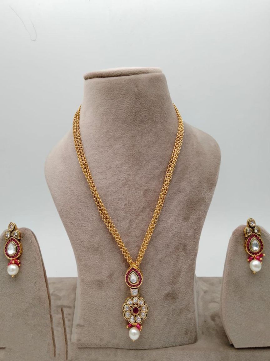 PENDANT SETS IN POLKI (GOLD POLISH) STYLE | DESIGN - 36353