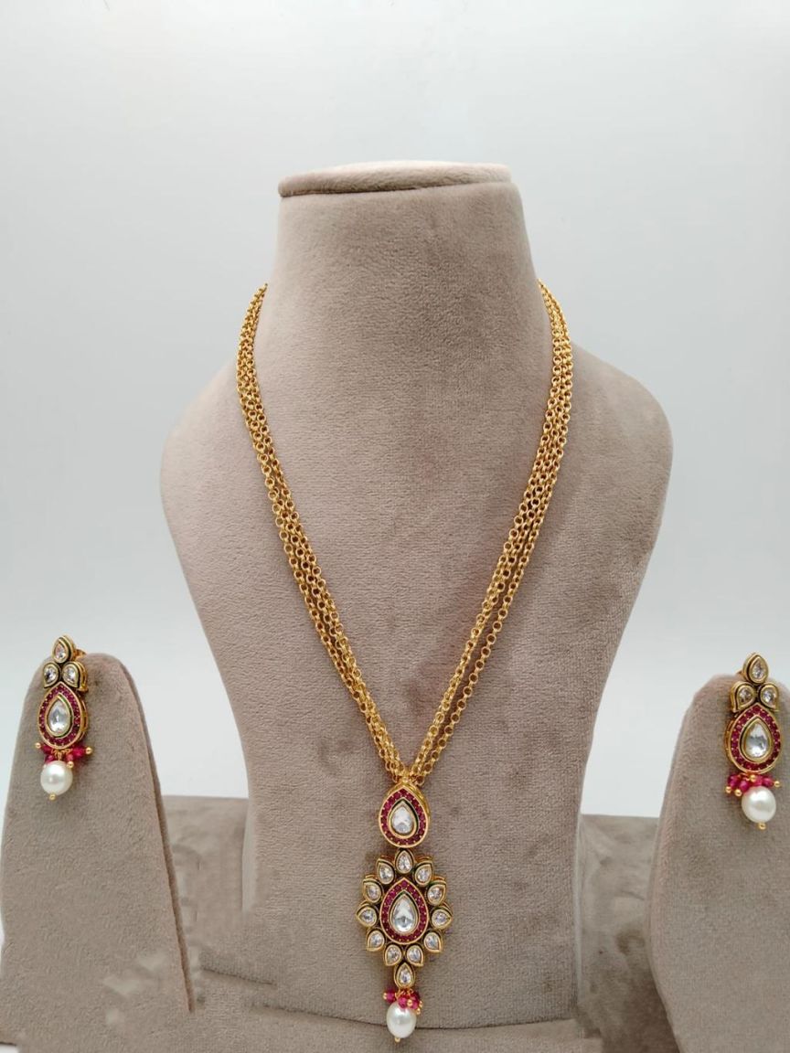 PENDANT SETS IN POLKI (GOLD POLISH) STYLE | DESIGN - 36354