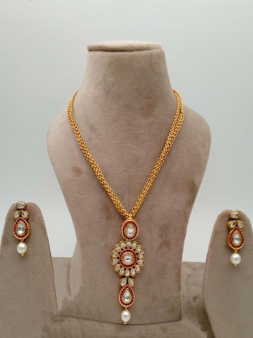 PENDANT SETS IN POLKI (GOLD POLISH) STYLE | DESIGN - 36355