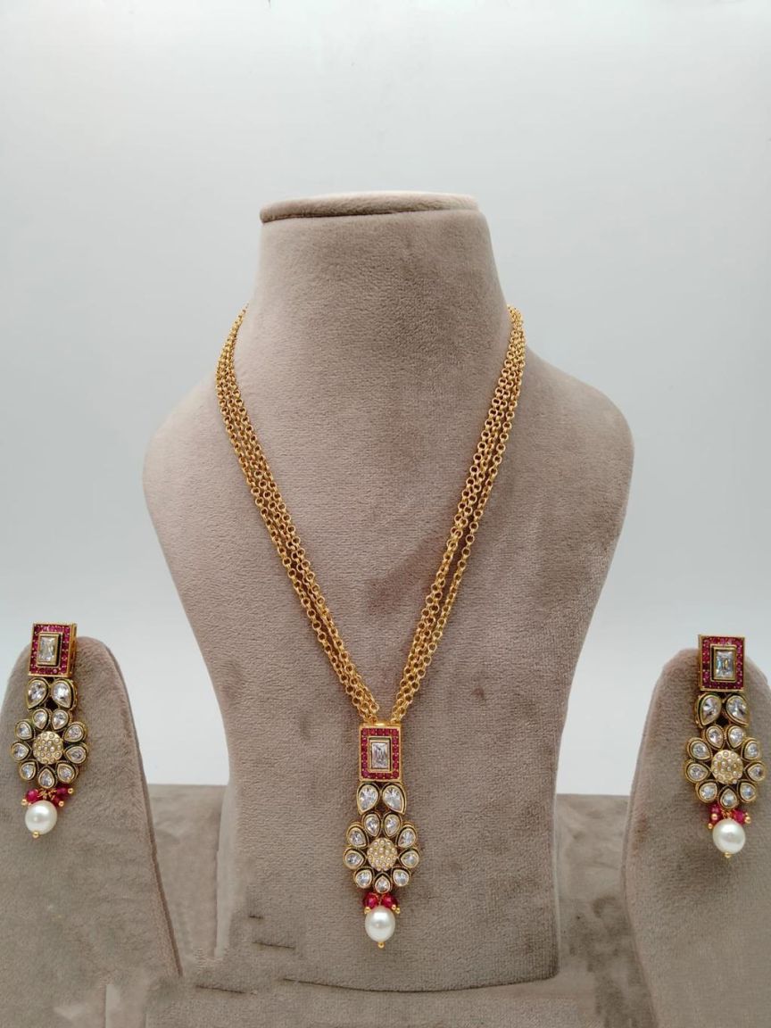 PENDANT SETS IN POLKI (GOLD POLISH) STYLE | DESIGN - 36356