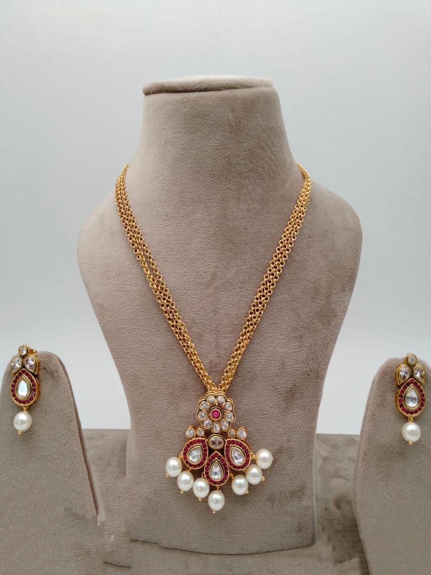 PENDANT SETS IN POLKI (GOLD POLISH) STYLE | DESIGN - 36358