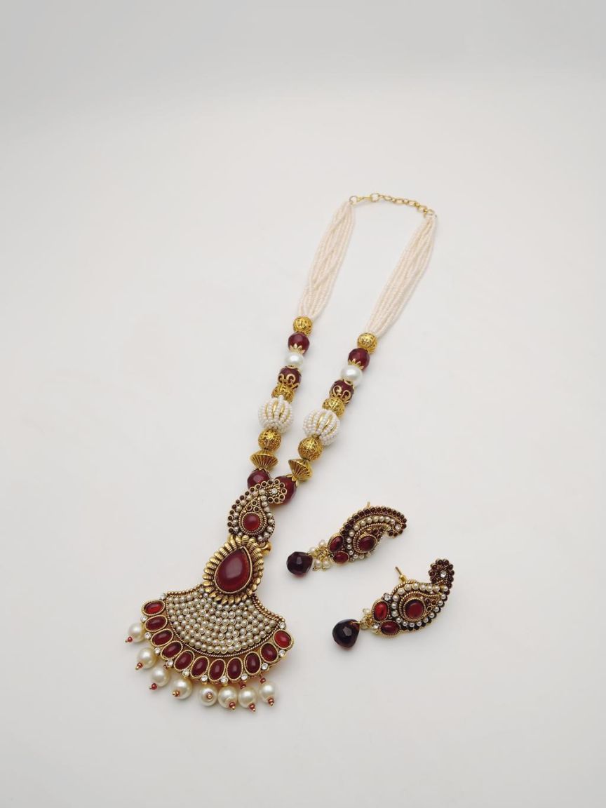 PENDANT SETS IN POLKI (GOLD POLISH) STYLE | DESIGN - 36366