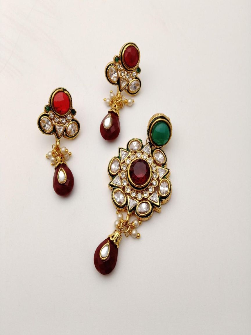 PENDANT SETS IN POLKI (GOLD POLISH) STYLE | DESIGN - 36372