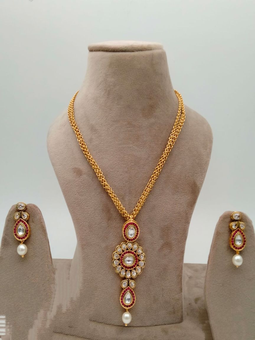 PENDANT SETS IN POLKI (GOLD POLISH) STYLE | DESIGN - 36378