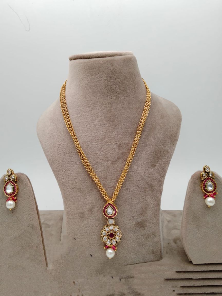 PENDANT SETS IN POLKI (GOLD POLISH) STYLE | DESIGN - 36379