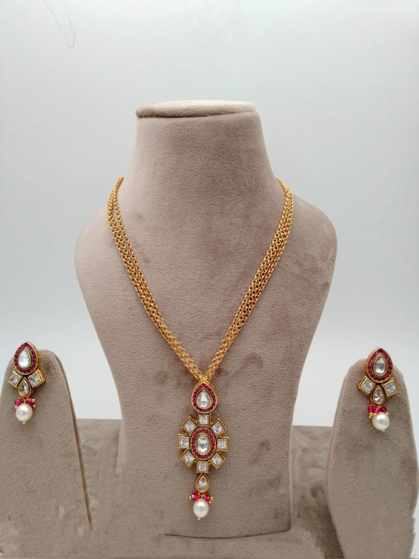 PENDANT SETS IN POLKI (GOLD POLISH) STYLE | DESIGN - 36387