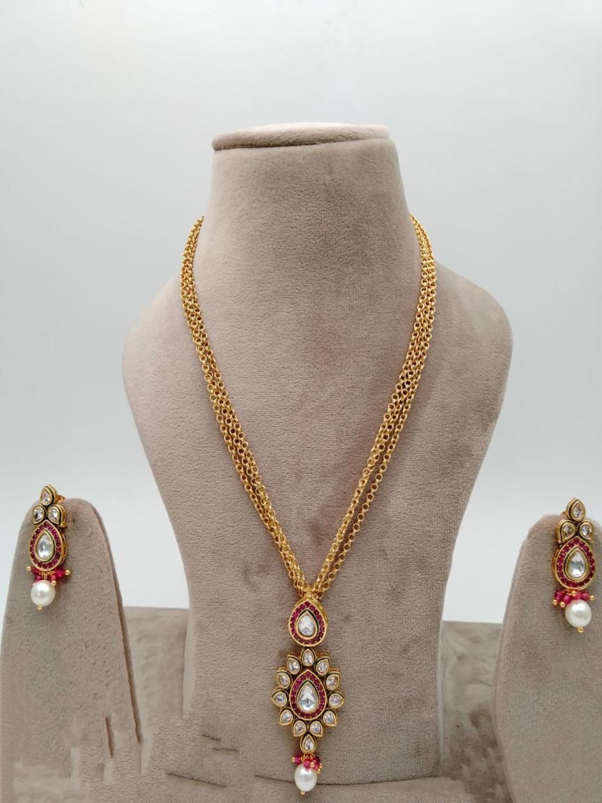 PENDANT SETS IN POLKI (GOLD POLISH) STYLE | DESIGN - 36388