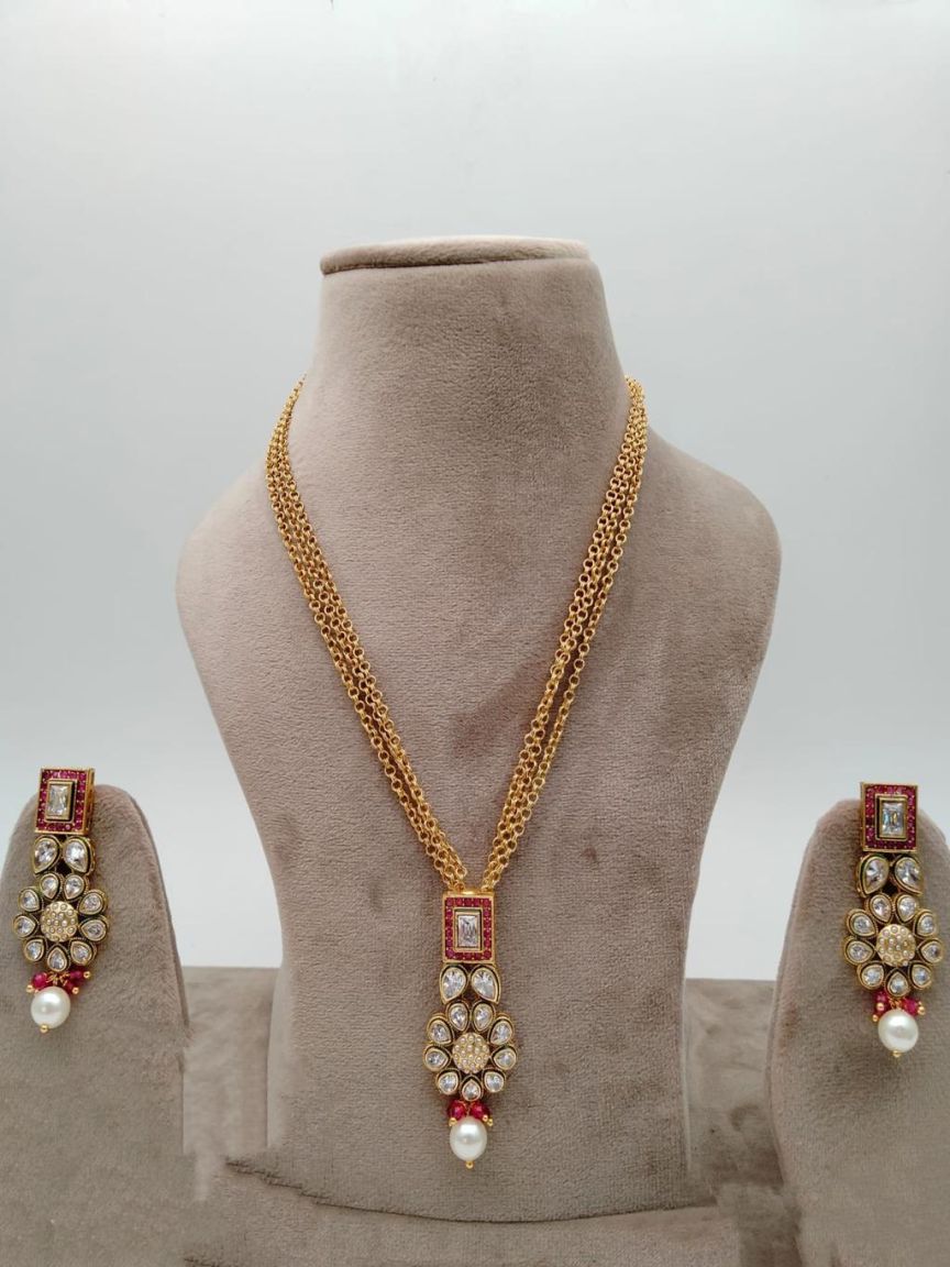 PENDANT SETS IN POLKI (GOLD POLISH) STYLE | DESIGN - 36390