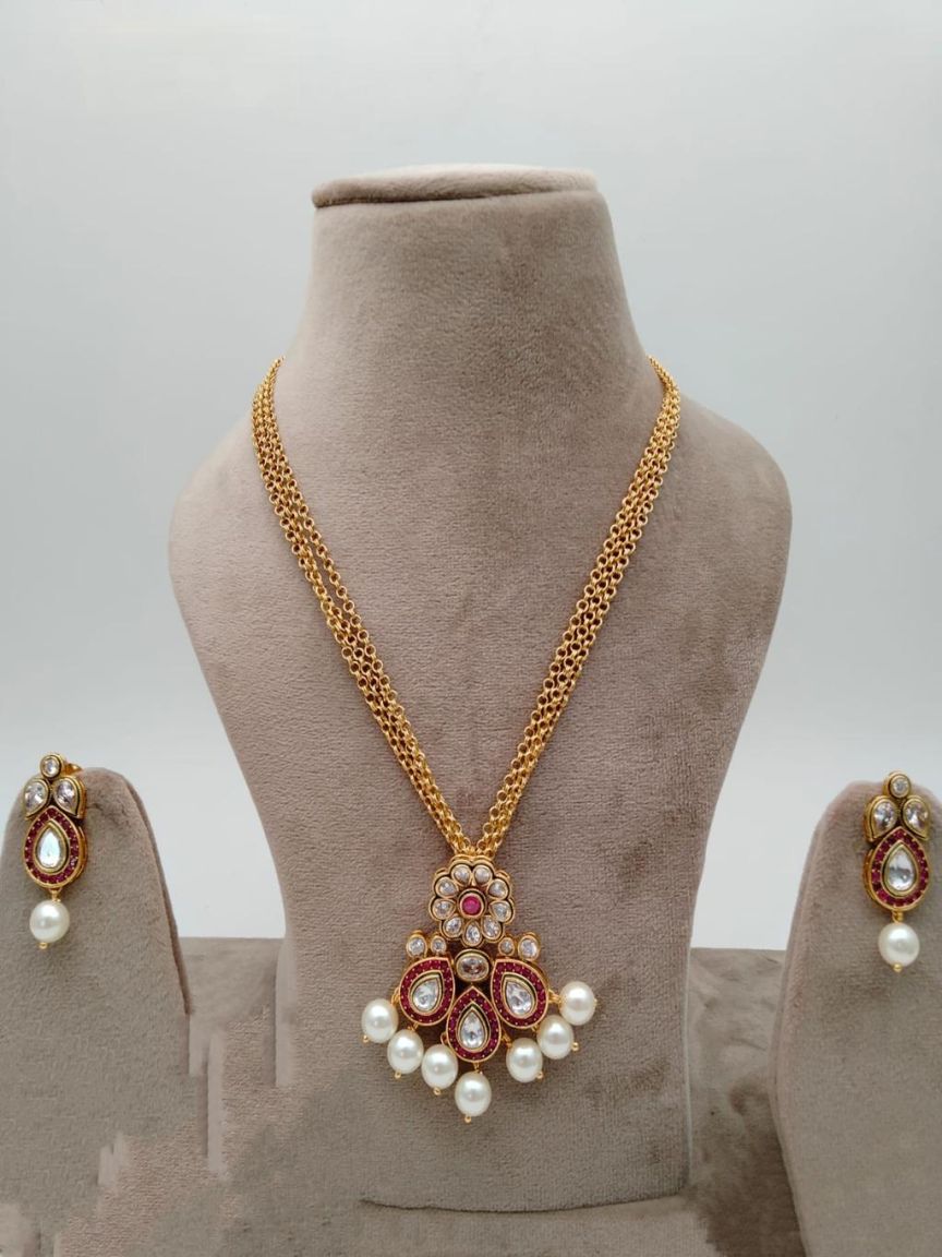 PENDANT SETS IN POLKI (GOLD POLISH) STYLE | DESIGN - 36392