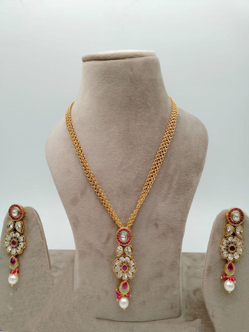 PENDANT SETS IN POLKI (GOLD POLISH) STYLE | DESIGN - 36393