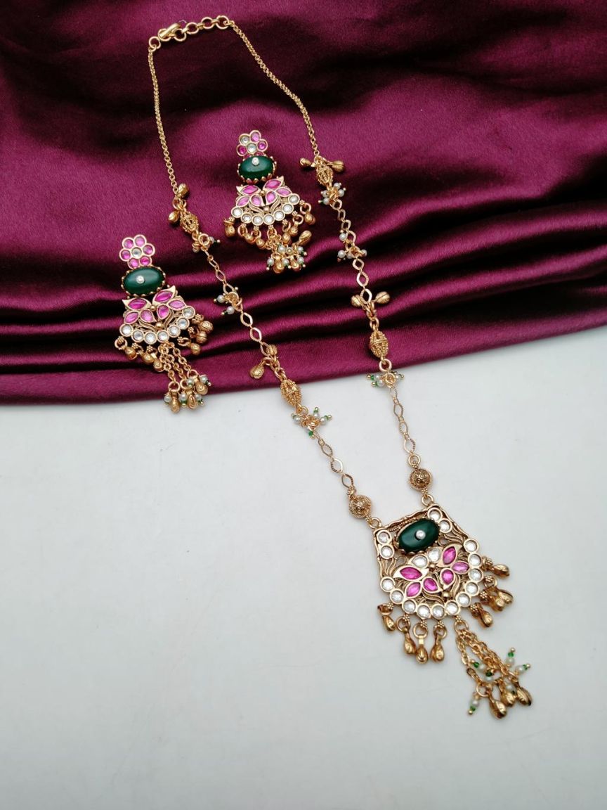 PENDANT SETS IN POLKI (GOLD POLISH) STYLE | DESIGN - 36407