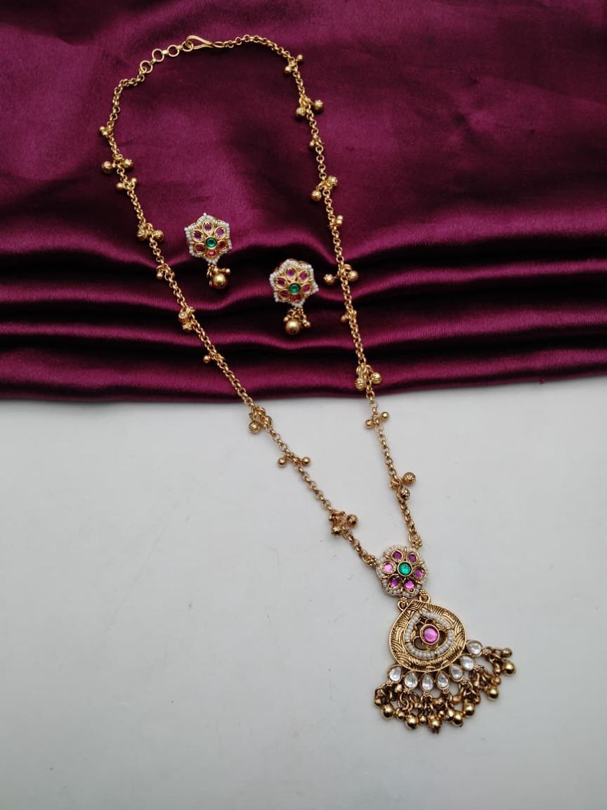 PENDANT SETS IN POLKI (GOLD POLISH) STYLE | DESIGN - 36439