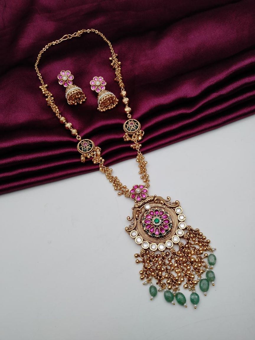 PENDANT SETS IN POLKI (GOLD POLISH) STYLE | DESIGN - 36441