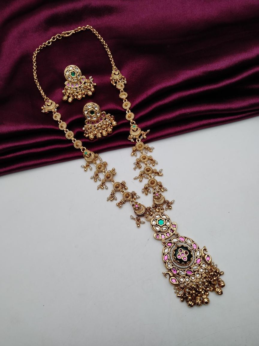 PENDANT SETS IN POLKI (GOLD POLISH) STYLE | DESIGN - 36449