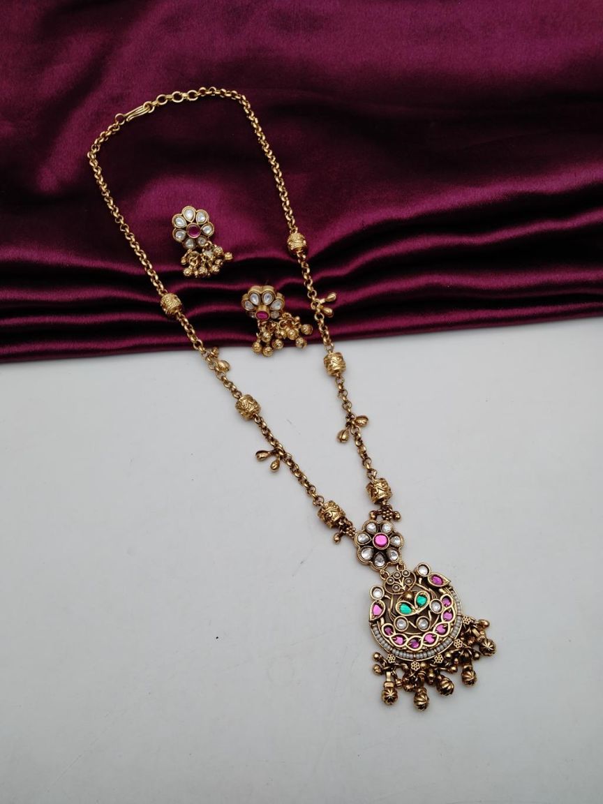 PENDANT SETS IN POLKI (GOLD POLISH) STYLE | DESIGN - 36450