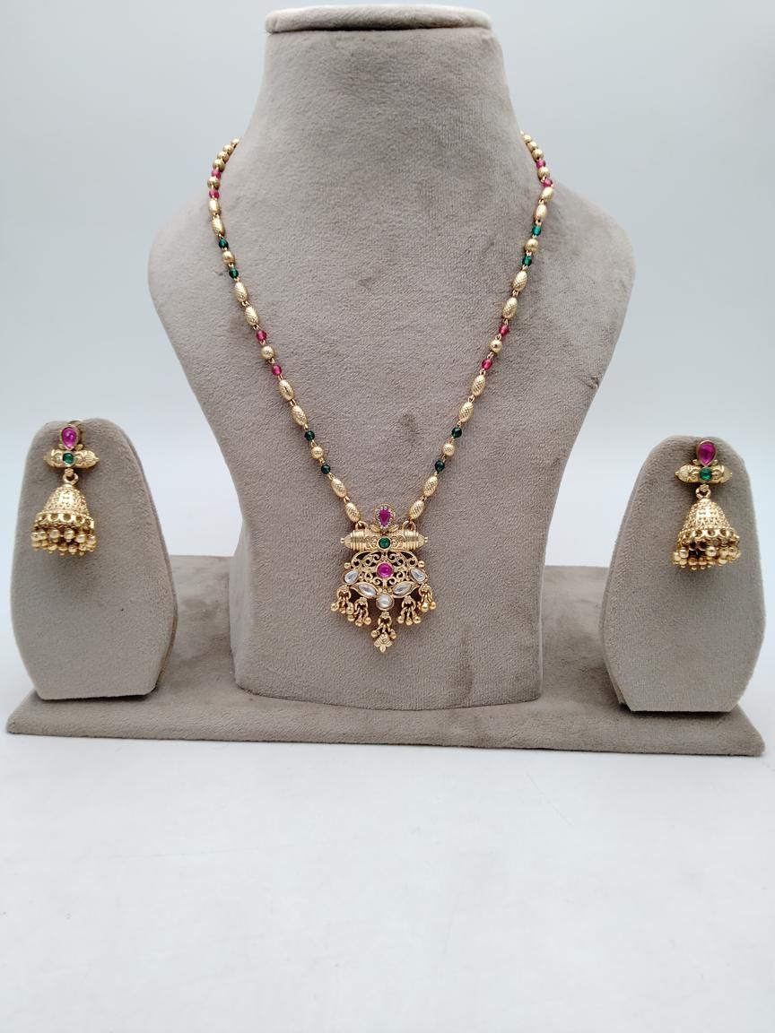 PENDANT SETS IN POLKI (GOLD POLISH) STYLE | DESIGN - 36460