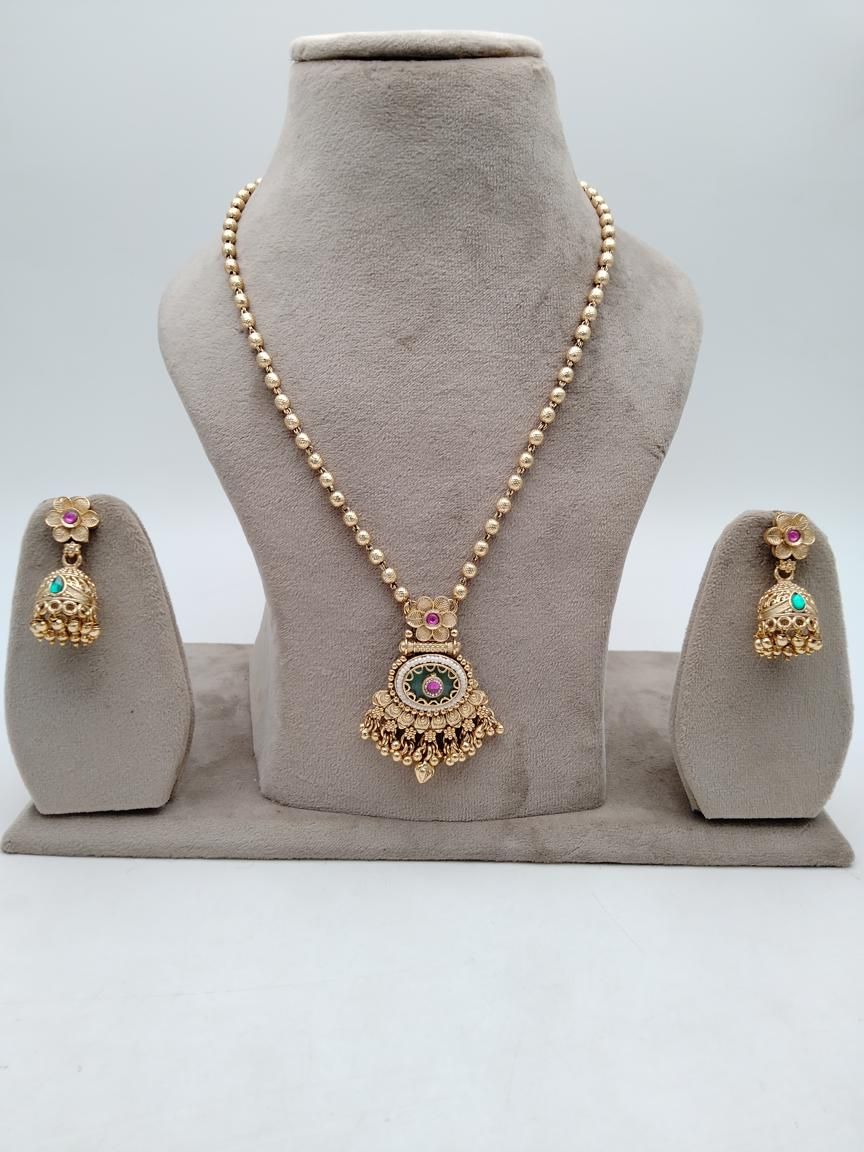 PENDANT SETS IN POLKI (GOLD POLISH) STYLE | DESIGN - 36463