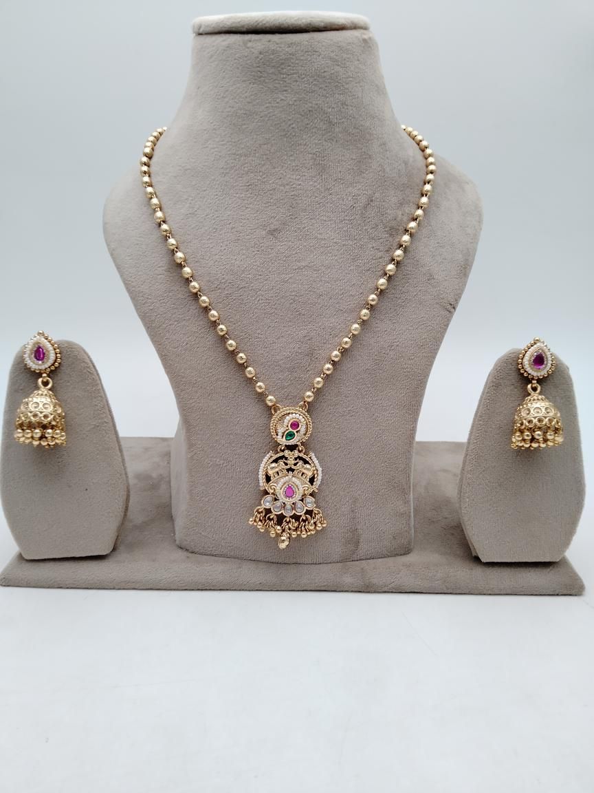 PENDANT SETS IN POLKI (GOLD POLISH) STYLE | DESIGN - 36466