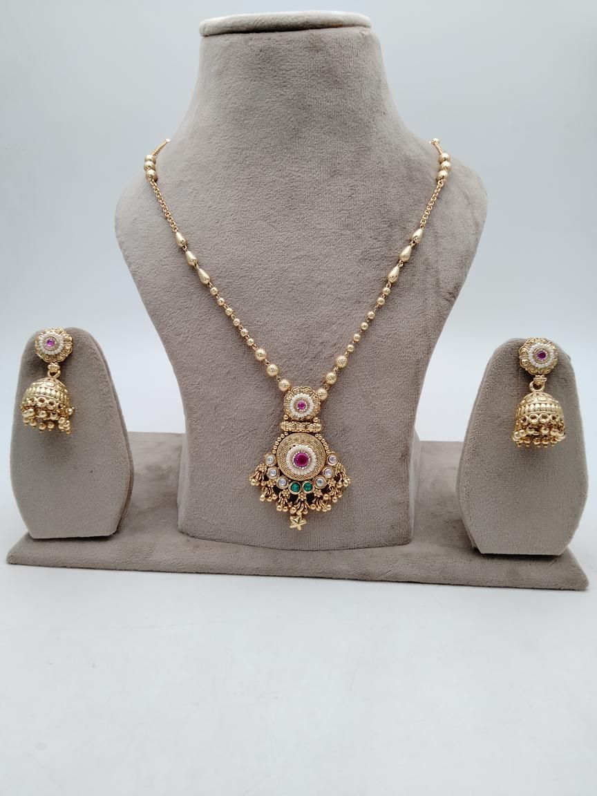 PENDANT SETS IN POLKI (GOLD POLISH) STYLE | DESIGN - 36467