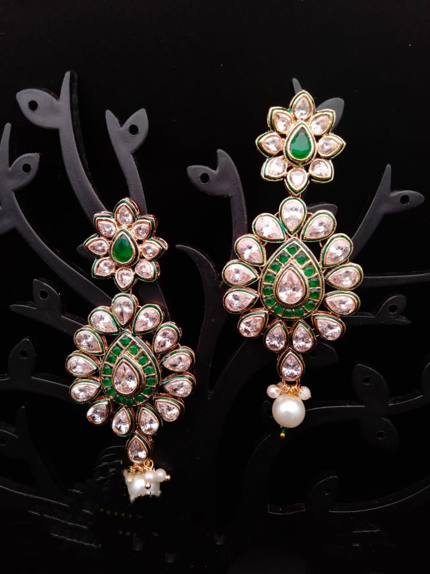 REVERSE AD EARRING IN POLKI (GOLD POLISH) STYLE | DESIGN - 49501