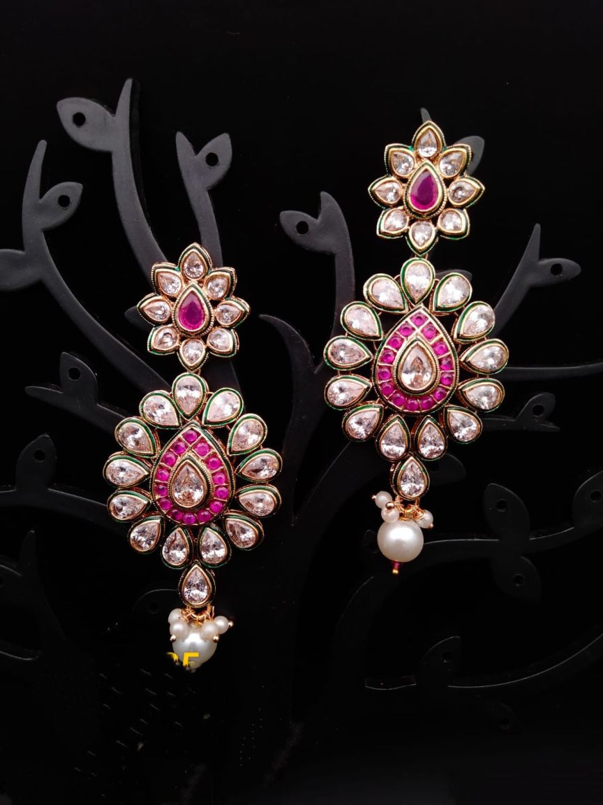 REVERSE AD EARRING IN POLKI (GOLD POLISH) STYLE | DESIGN - 49501