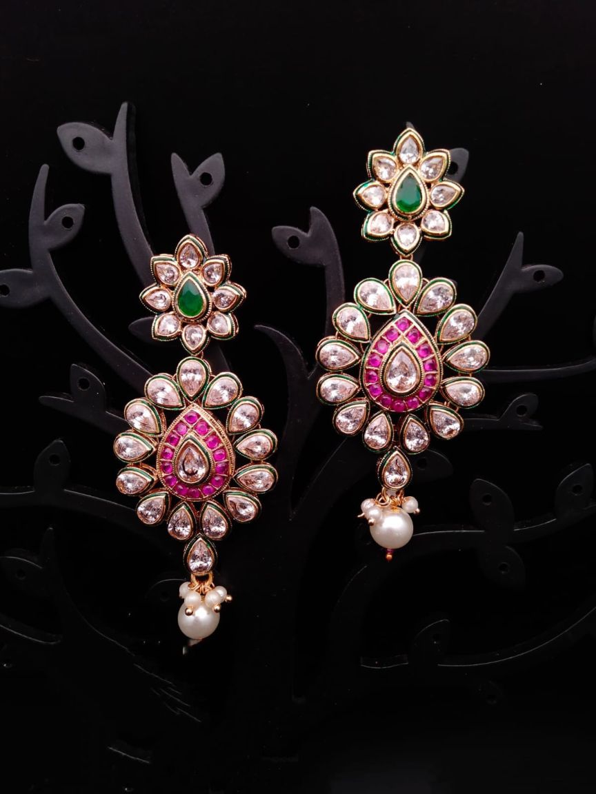 REVERSE AD EARRING IN POLKI (GOLD POLISH) STYLE | DESIGN - 49501
