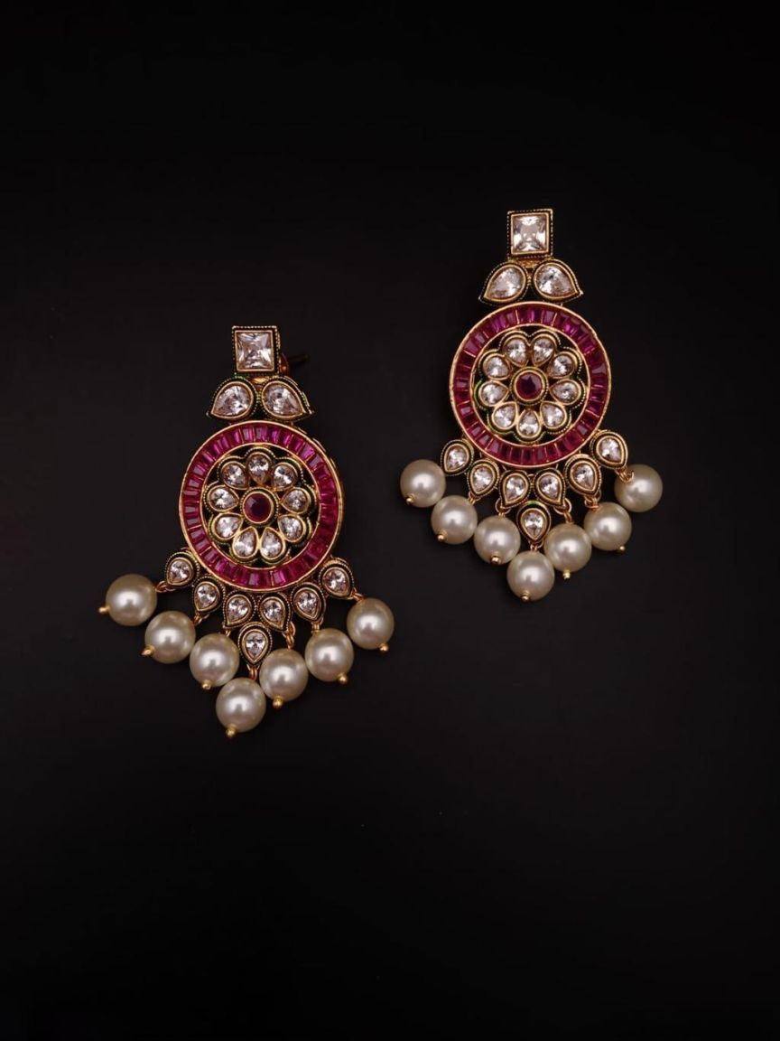 REVERSE AD EARRING IN POLKI (GOLD POLISH) STYLE | DESIGN - 49503