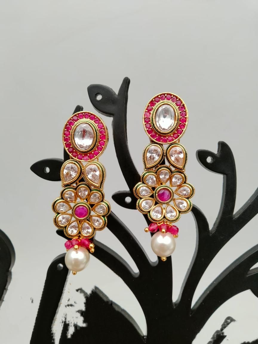 REVERSE AD EARRING IN POLKI (GOLD POLISH) STYLE | DESIGN - 49504