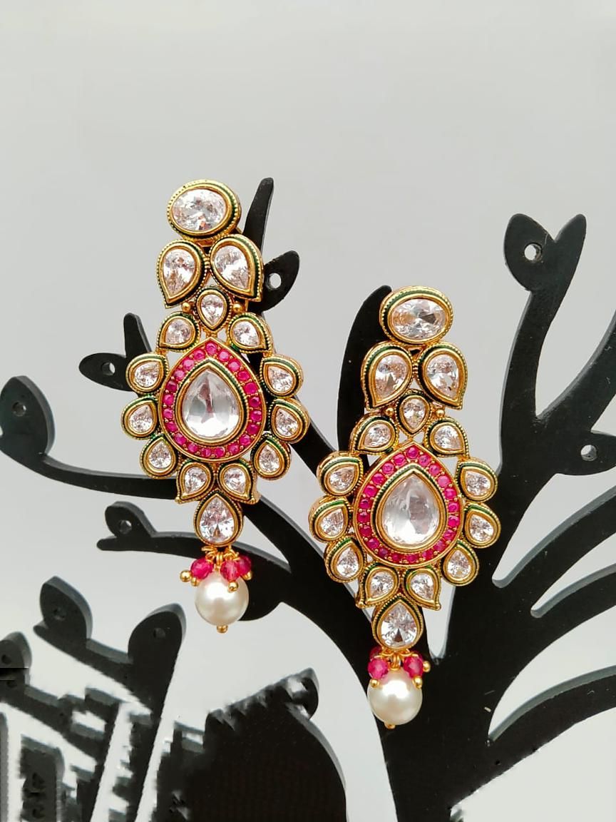 REVERSE AD EARRING IN POLKI (GOLD POLISH) STYLE | DESIGN - 49505