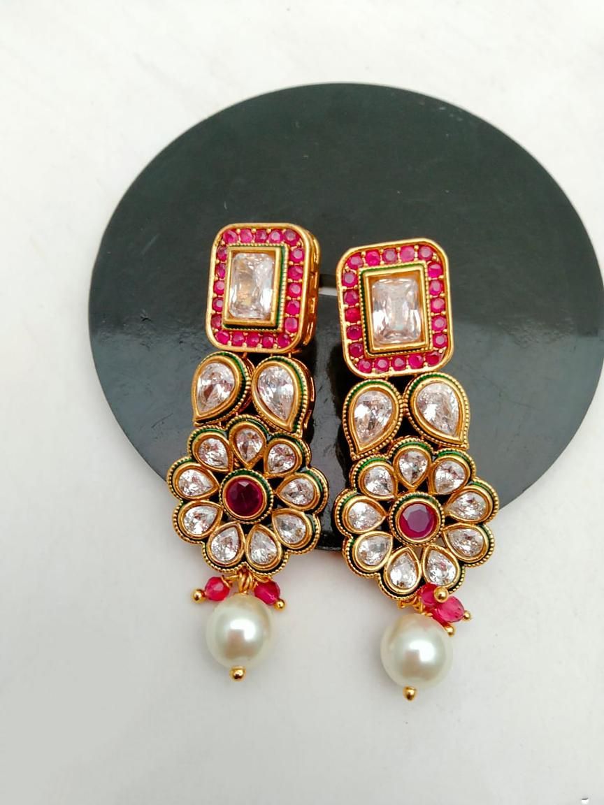 REVERSE AD EARRING IN POLKI (GOLD POLISH) STYLE | DESIGN - 49506