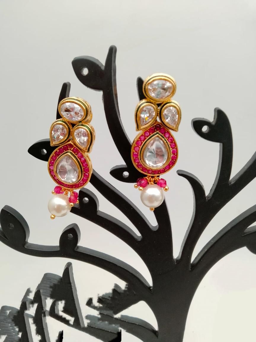 REVERSE AD EARRING IN POLKI (GOLD POLISH) STYLE | DESIGN - 49507