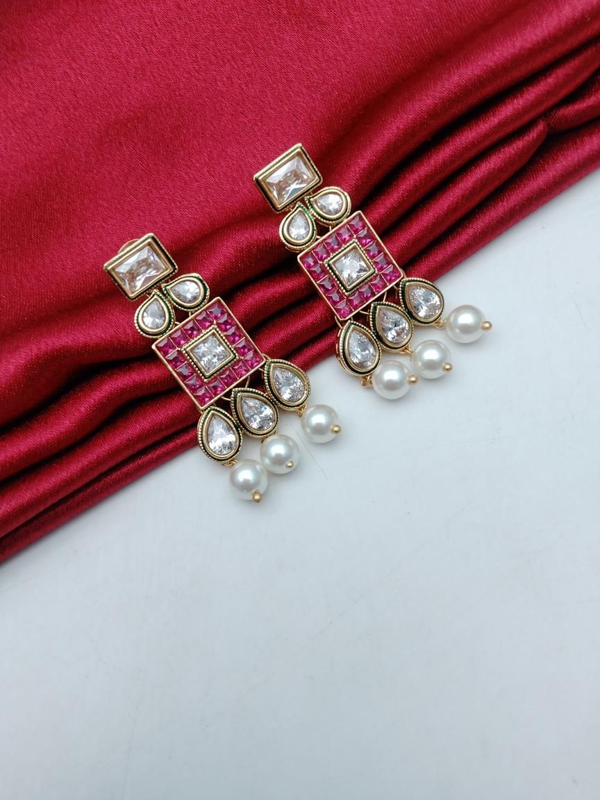 REVERSE AD EARRING IN POLKI (GOLD POLISH) STYLE | DESIGN - 49508