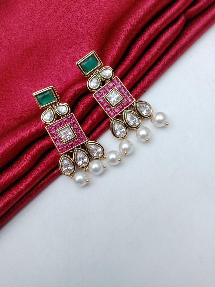 REVERSE AD EARRING IN POLKI (GOLD POLISH) STYLE | DESIGN - 49508