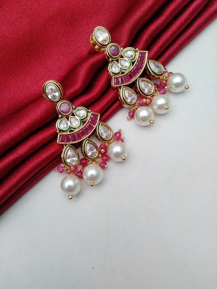REVERSE AD EARRING IN POLKI (GOLD POLISH) STYLE | DESIGN - 49509