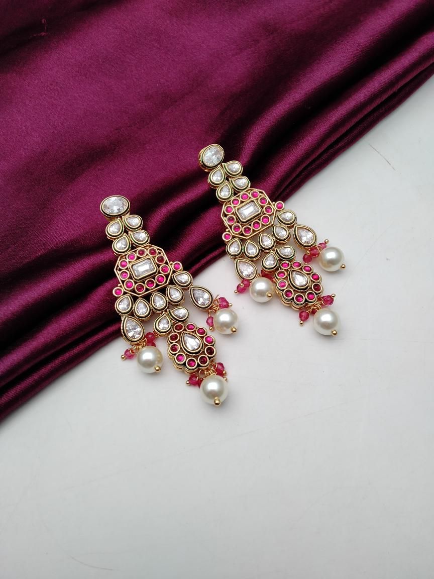 REVERSE AD EARRING IN POLKI (GOLD POLISH) STYLE | DESIGN - 49510
