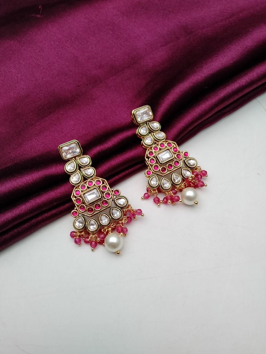 REVERSE AD EARRING IN POLKI (GOLD POLISH) STYLE | DESIGN - 49511