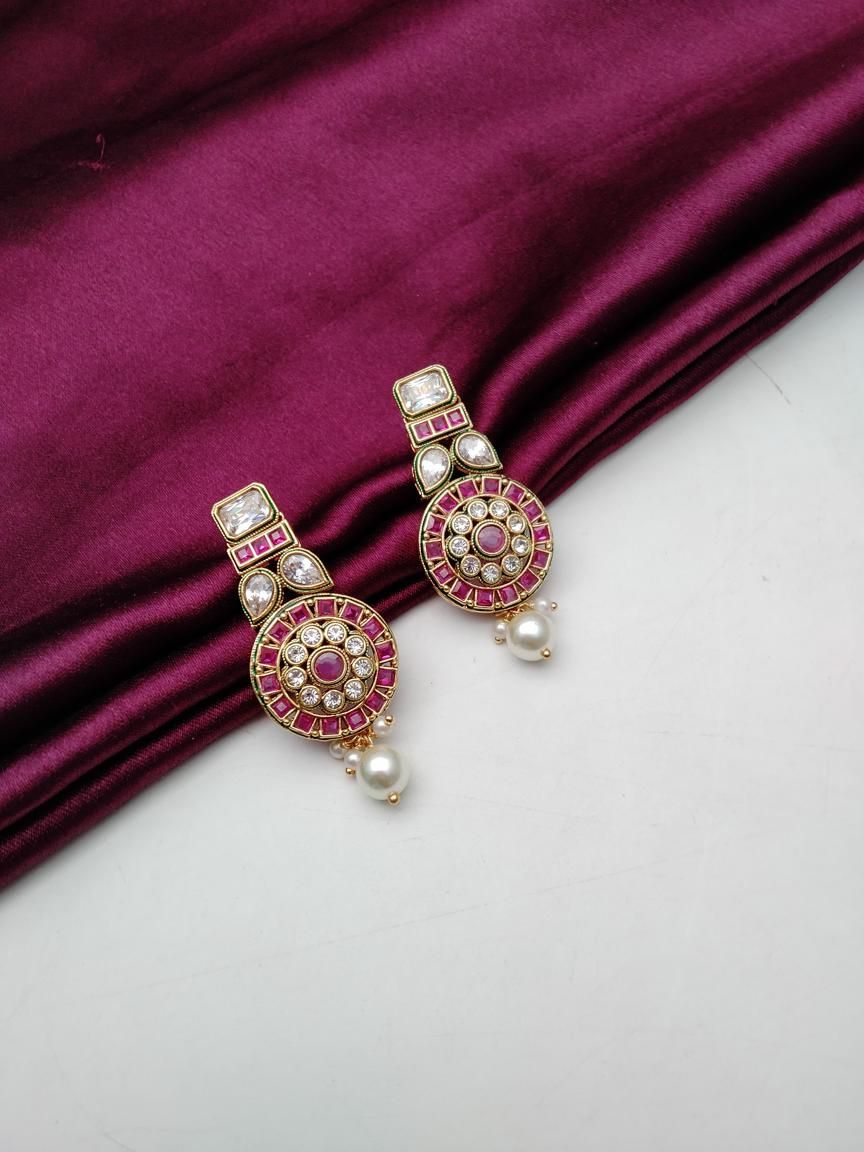 REVERSE AD EARRING IN POLKI (GOLD POLISH) STYLE | DESIGN - 49512
