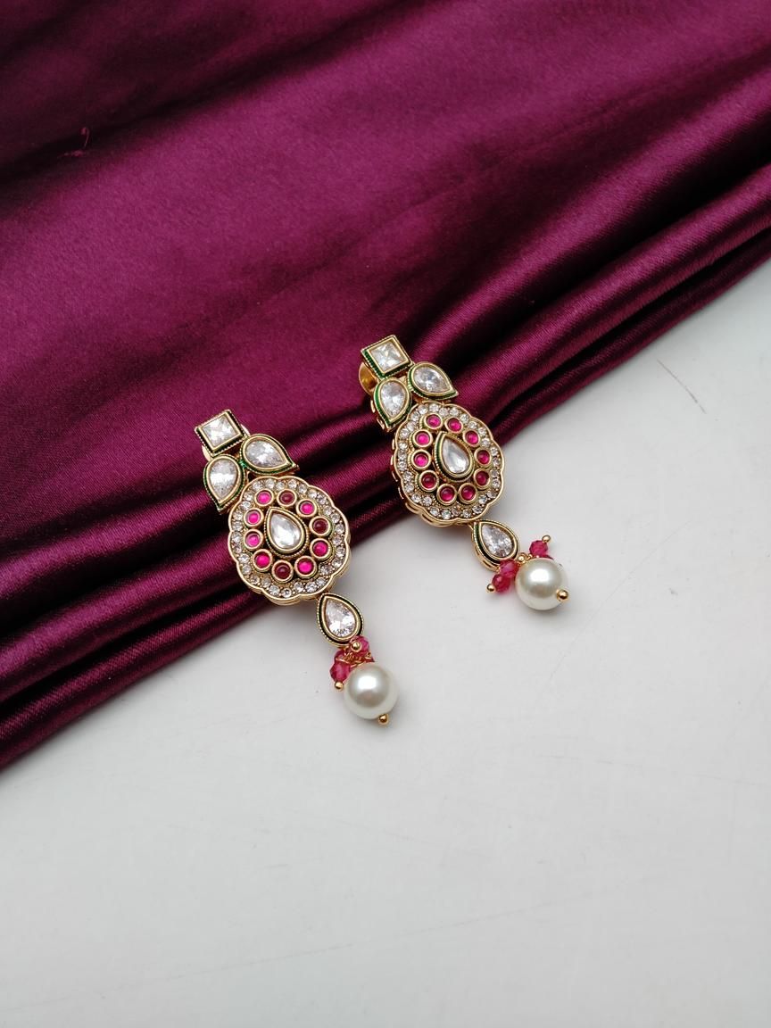 REVERSE AD EARRING IN POLKI (GOLD POLISH) STYLE | DESIGN - 49513