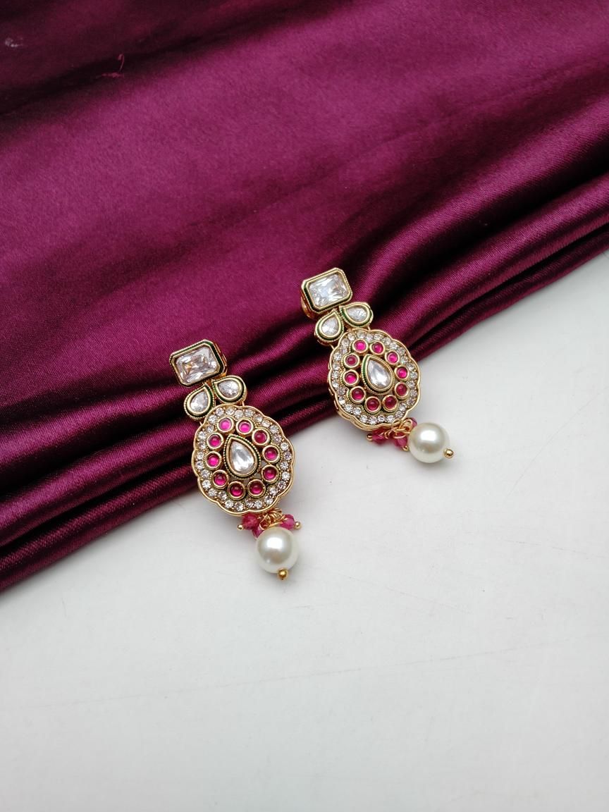 REVERSE AD EARRING IN POLKI (GOLD POLISH) STYLE | DESIGN - 49514