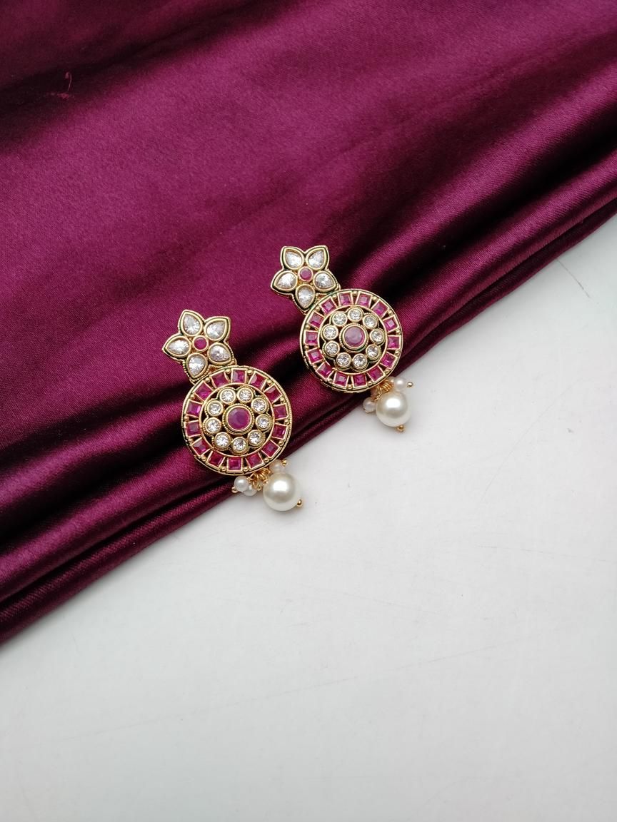 REVERSE AD EARRING IN POLKI (GOLD POLISH) STYLE | DESIGN - 49515