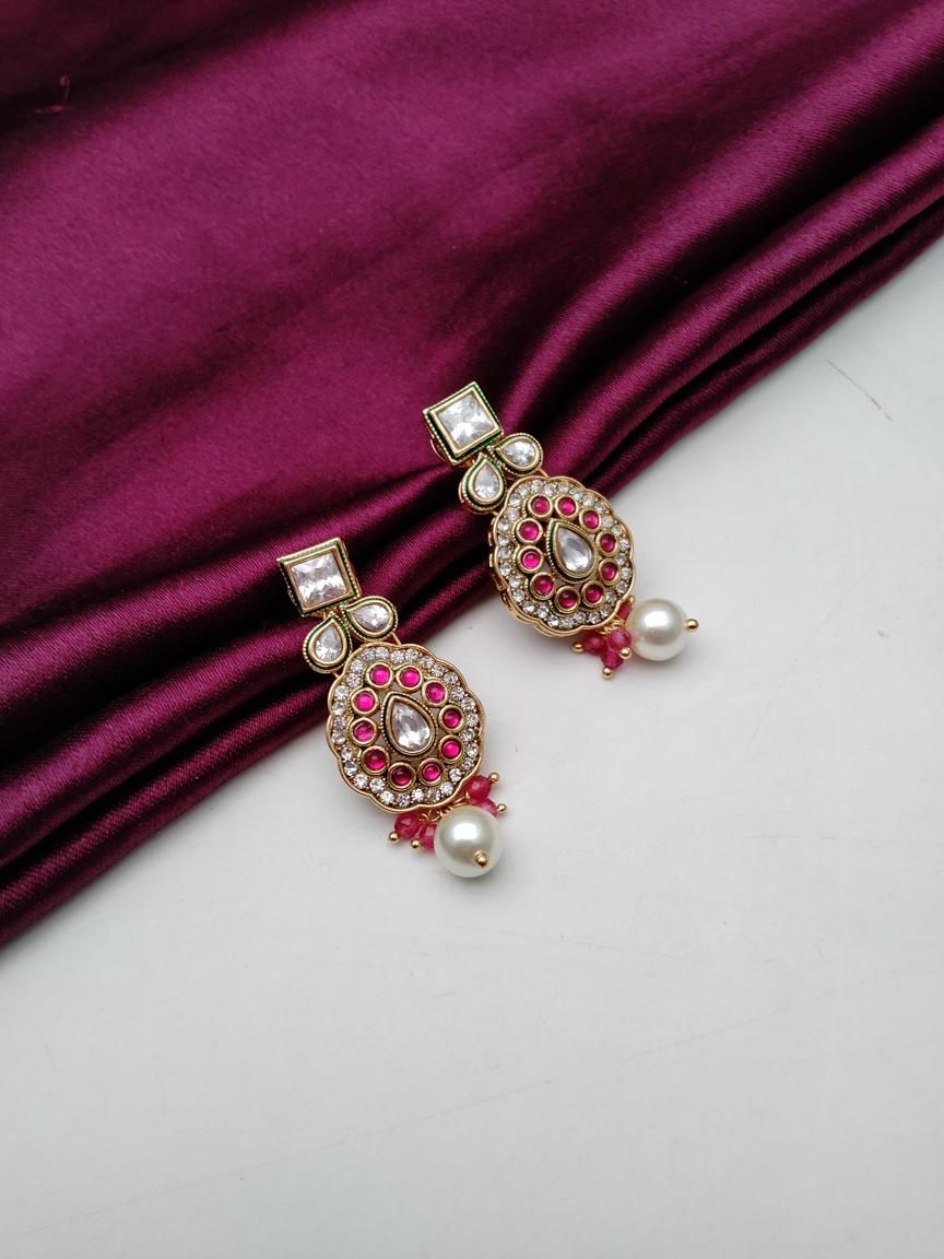 REVERSE AD EARRING IN POLKI (GOLD POLISH) STYLE | DESIGN - 49516